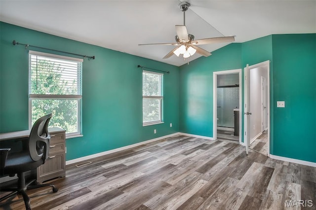505 Lias Way, Wentzville, MO 63385 - unfurnished office featuring healthy amount of natural light, wood finished floors, lofted ceiling, and ceiling fan