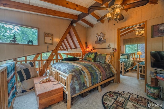 483 Hummingbird View Dr, Innsbrook, MO 63390 - bedroom featuring multiple windows, carpet floors, and wood walls