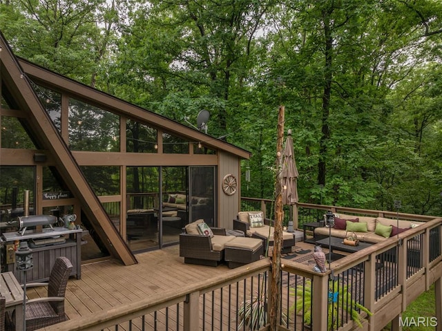 483 Hummingbird View Dr, Innsbrook, MO 63390 - wooden terrace featuring an outdoor living space
