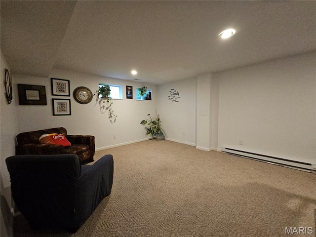 1751 Briarmanor Dr, Lake St Louis, MO 63367 - living area featuring baseboard heating, carpet flooring, and recessed lighting