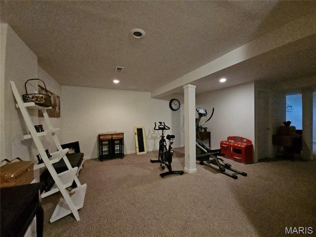 1751 Briarmanor Dr, Lake St Louis, MO 63367 - exercise room with recessed lighting, a textured ceiling, and carpet floors