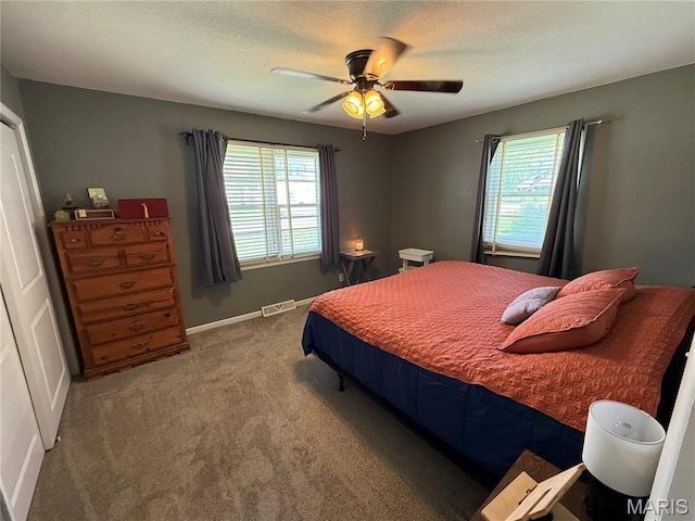 205 S 6th, Shelbina, MO 63468 - carpeted bedroom featuring multiple windows, ceiling fan, and baseboards
