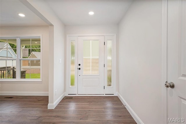 685 Fox Creek Dr, Fenton, MO 63026 - entryway with dark wood finished floors and recessed lighting