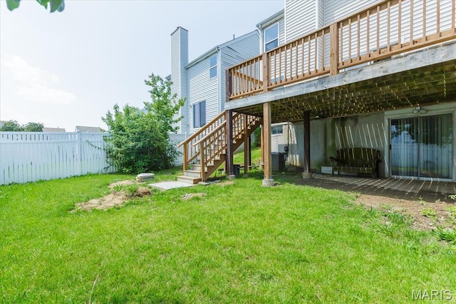 11256 Liberty Landing Dr, Florissant, MO 63033 - view of yard with a wooden deck and stairway
