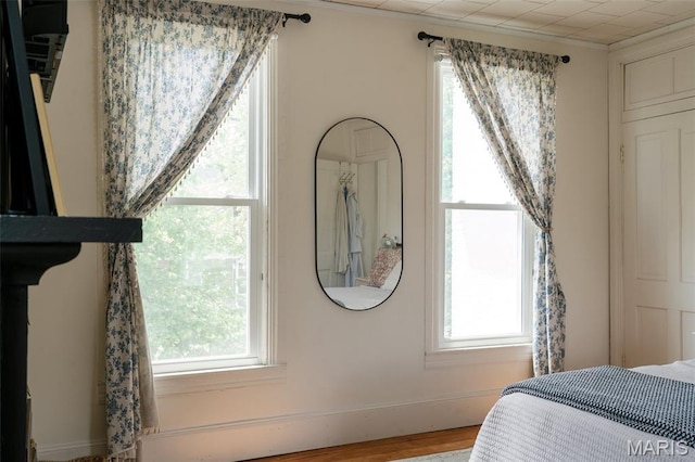 124 W Ross St, Palmyra, MO 63461 - bedroom with multiple windows, ornamental molding, and wood finished floors