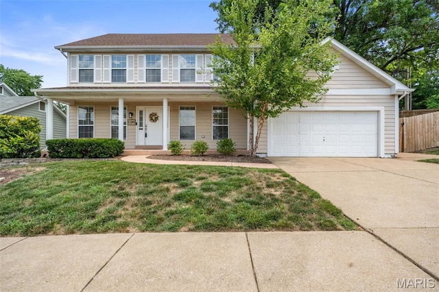 12101 Fahrpark Ln, Saint Louis, MO 63146 - colonial-style house with concrete driveway, an attached garage, and a porch