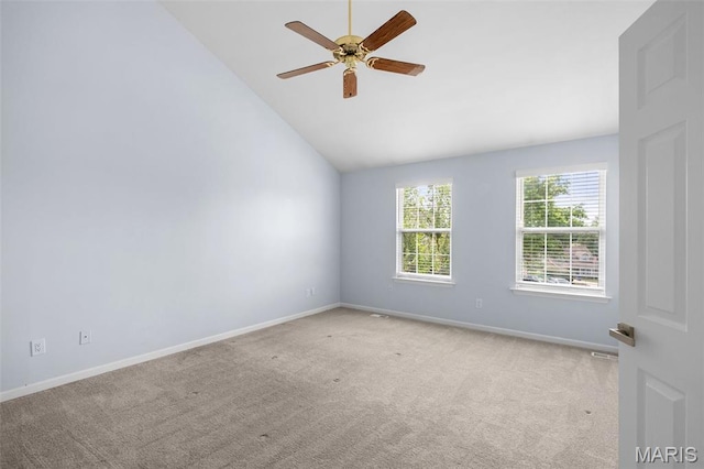 12101 Fahrpark Ln, Saint Louis, MO 63146 - empty room with carpet floors, vaulted ceiling, and ceiling fan