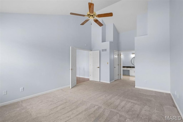 12101 Fahrpark Ln, Saint Louis, MO 63146 - carpeted spare room with high vaulted ceiling and ceiling fan