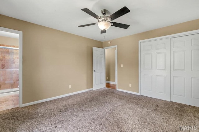 3100 Tally Ho Dr, Saint Charles, MO 63301 - unfurnished bedroom featuring carpet floors, a closet, and a ceiling fan