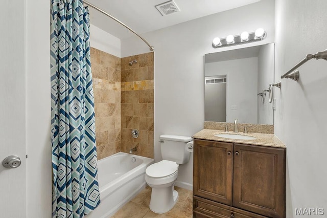 3100 Tally Ho Dr, Saint Charles, MO 63301 - bathroom featuring shower / bathtub combination with curtain, vanity, and tile patterned flooring