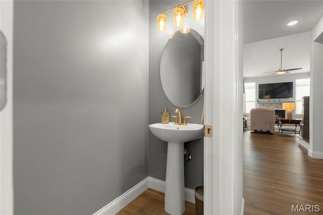 145 Royal Inverness Pkwy, Dardenne Prairie, MO 63368 - bathroom with ceiling fan and wood finished floors