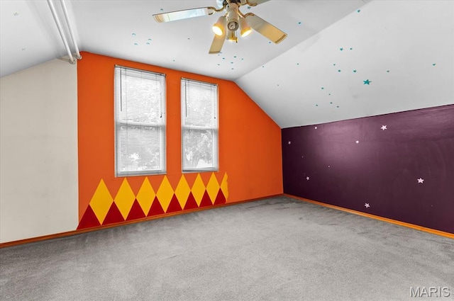 542 S Main St, Waterloo, IL 62298 - bonus room featuring carpet, vaulted ceiling, ceiling fan, and baseboards