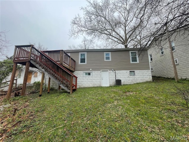 6155 Emerald Ave, Saint Louis, MO 63135 - rear view of property featuring stairs, a deck, and a lawn