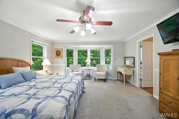 9 Sun Trail, Rise Trail, MO 63050 - bedroom featuring ornamental molding, carpet, and ceiling fan