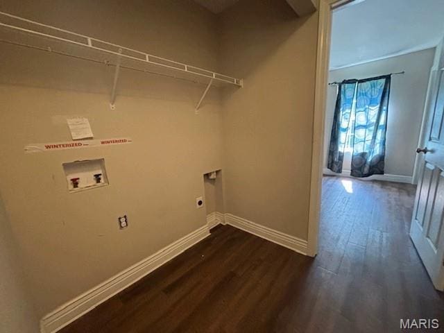 2069 State Highway H, Sikeston, MO 63801 - washroom with dark wood-style floors, hookup for a washing machine, and electric dryer hookup