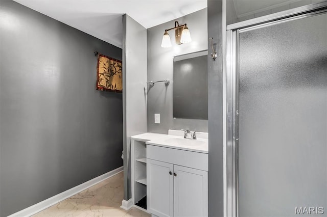 321 Fairview Ct, Ballwin, MO 63021 - full bathroom featuring marble look tiles, vanity, and a shower with shower door