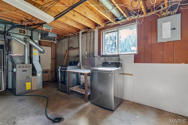 321 Fairview Ct, Ballwin, MO 63021 - basement with washer / clothes dryer, electric panel, and heating unit