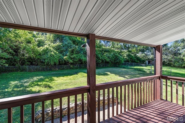 321 Fairview Ct, Ballwin, MO 63021 - wooden deck with a fenced backyard and view of scattered trees