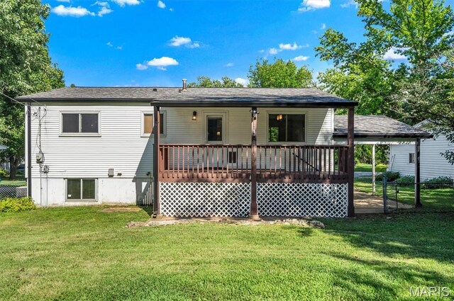 321 Fairview Ct, Ballwin, MO 63021 - back of property featuring a yard and a deck