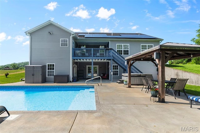 1638 County Road 642, Cape Girardeau, MO 63701 - outdoor pool with a patio area, a wooden deck, a gazebo, a hot tub, and stairs