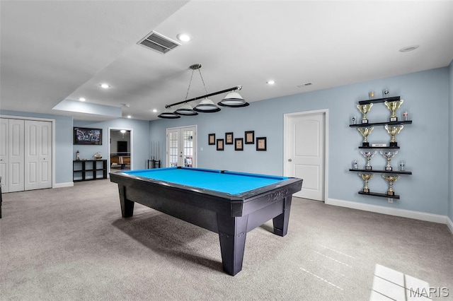 1638 County Road 642, Cape Girardeau, MO 63701 - recreation room featuring billiards, carpet floors, french doors, baseboards, and recessed lighting