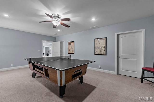 1638 County Road 642, Cape Girardeau, MO 63701 - recreation room featuring baseboards, light carpet, a ceiling fan, and recessed lighting
