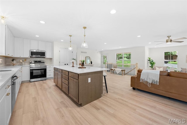 178 Spring Branch Rd, Troy, MO 63379 - kitchen with appliances with stainless steel finishes, recessed lighting, light wood-style flooring, white cabinets, and light countertops