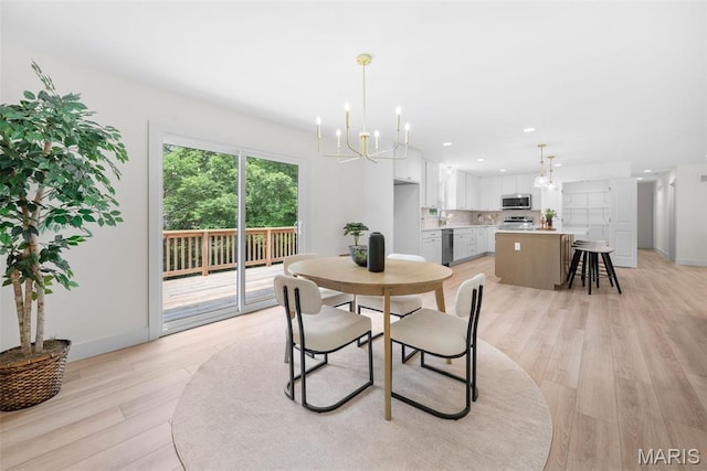 178 Spring Branch Rd, Troy, MO 63379 - dining room with a chandelier, light wood-style floors, and recessed lighting