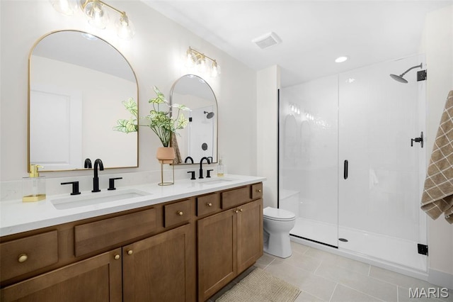 178 Spring Branch Rd, Troy, MO 63379 - full bathroom featuring double vanity, a stall shower, tile patterned flooring, and recessed lighting