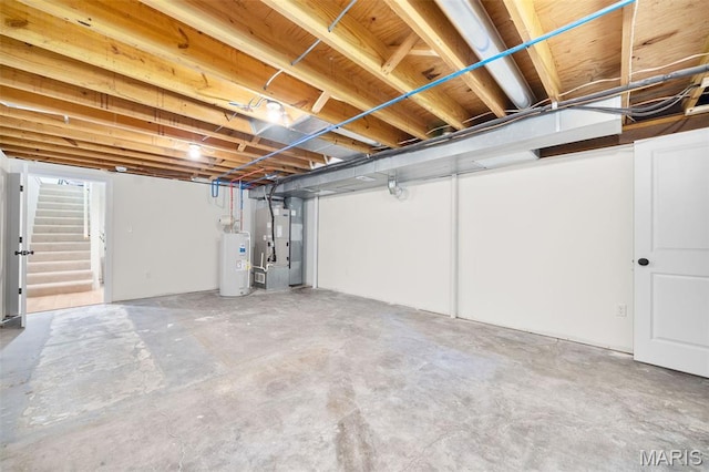 178 Spring Branch Rd, Troy, MO 63379 - unfinished below grade area featuring water heater, stairway, and heating unit