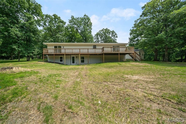 178 Spring Branch Rd, Troy, MO 63379 - rear view of house with a wooden deck, a yard, and stairs