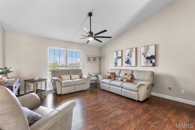757 N W Ln, Jackson, MO 63755 - living room featuring a ceiling fan, lofted ceiling, and wood finished floors