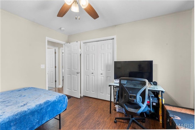 757 N W Ln, Jackson, MO 63755 - bedroom with wood finished floors, ceiling fan, and a closet