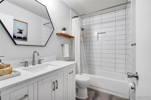 62 Majestic Ct, Fenton, MO 63026 - bathroom with vanity, a textured ceiling, and shower / bath combo with shower curtain