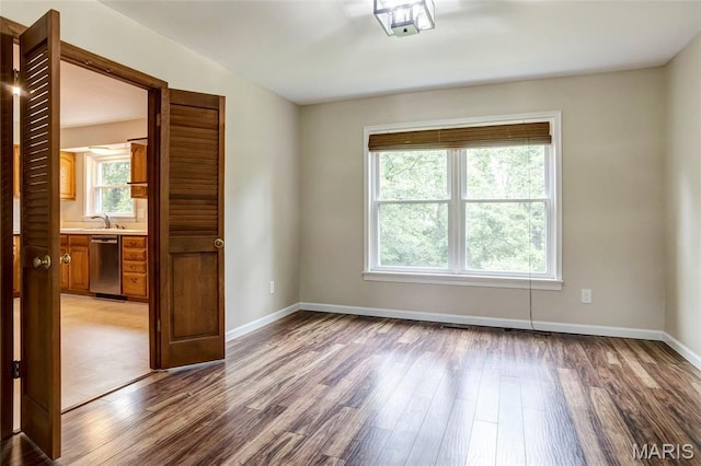 17560 Old Jamestown Rd, Florissant, MO 63034 - spare room with wood finished floors, baseboards, and a sink