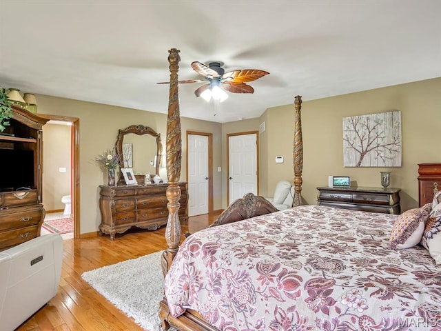 4184 Red Field Dr, Swansea, IL 62226 - bedroom featuring light wood-type flooring, a ceiling fan, and ensuite bath