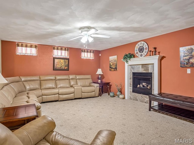 4184 Red Field Dr, Swansea, IL 62226 - living area featuring carpet flooring, ceiling fan, and a tile fireplace