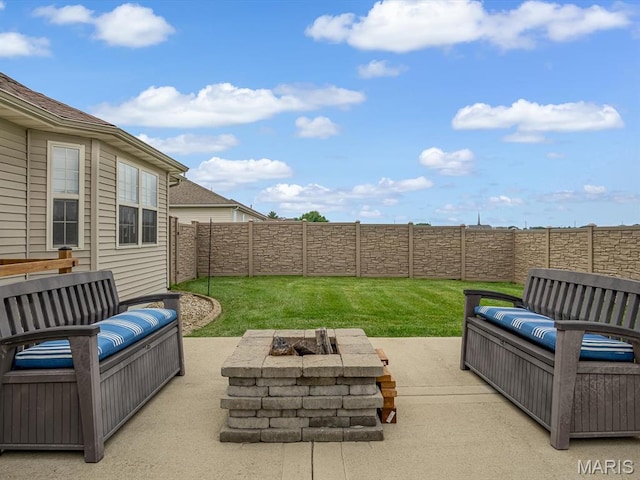 4184 Red Field Dr, Swansea, IL 62226 - fenced backyard featuring a patio and a fire pit