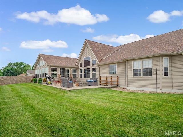 4184 Red Field Dr, Swansea, IL 62226 - rear view of house featuring an outdoor living space, a patio area, a fenced backyard, and roof with shingles