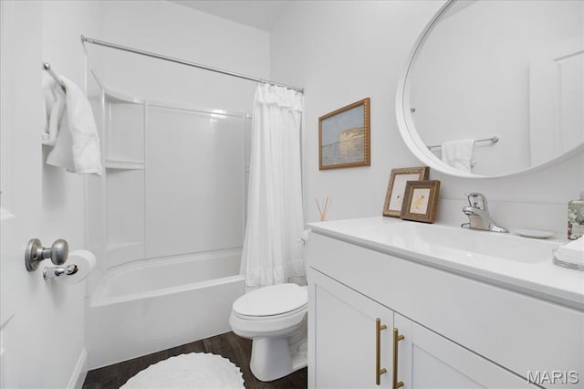 111 Creek Haven Ct, Lake St Louis, MO 63367 - full bath with vanity, toilet, shower / bath combination with curtain, and wood finished floors