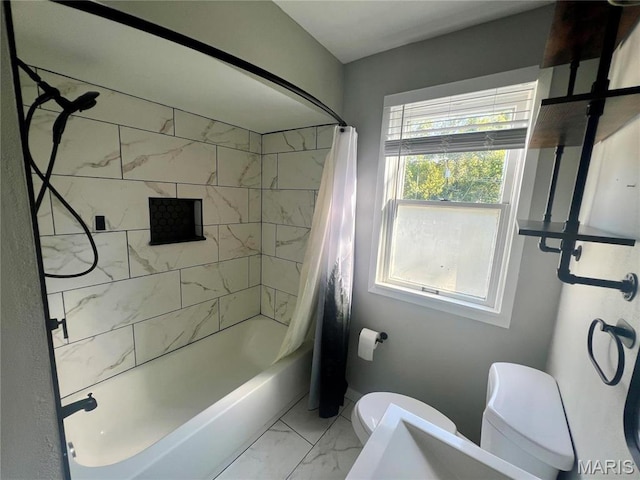 2328 Rockdale Ave, Saint Louis, MO 63121 - full bath featuring toilet, marble finish flooring, and shower / bath combo