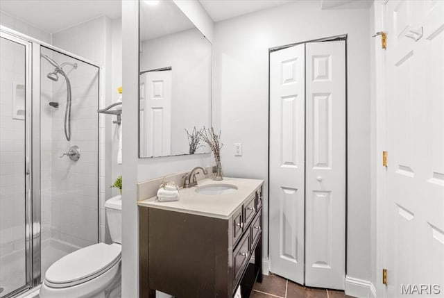 6318 Southwood Ave Unit 1W, Saint Louis, MO 63105 - full bath with a closet, vanity, a stall shower, toilet, and tile patterned flooring