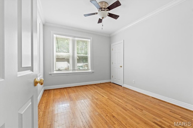 6318 Southwood Ave Unit 1W, Saint Louis, MO 63105 - unfurnished room featuring light wood-style flooring, ornamental molding, baseboards, and ceiling fan