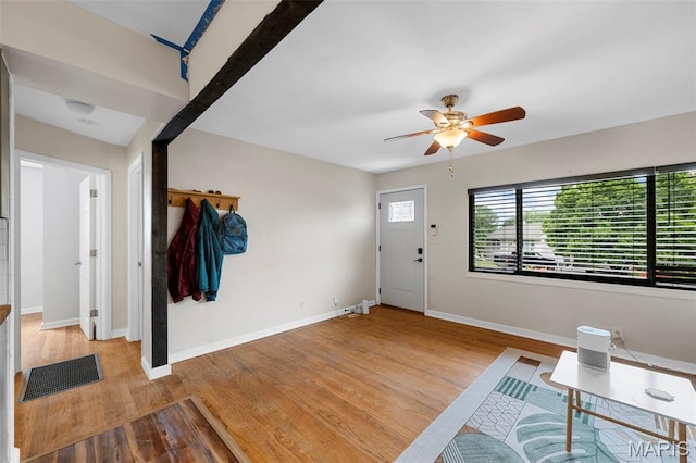 2604 Tamm Ave, Saint Louis, MO 63139 - entrance foyer with a ceiling fan and wood finished floors