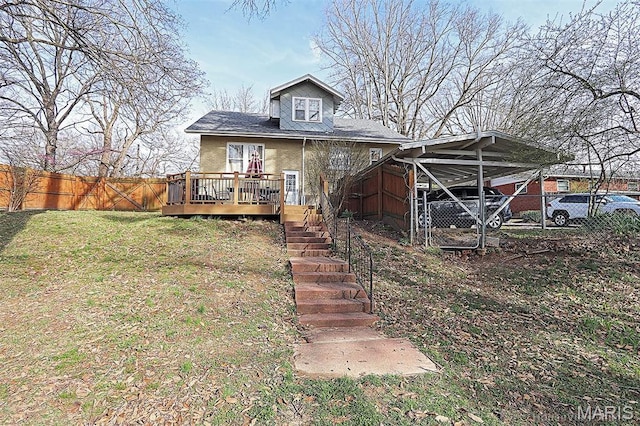 1425 Perryville Cpe, Girardeau, MO 63701 - back of property featuring a wooden deck and stairs