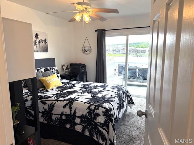 63 Rock Dove Ln, Camdenton, MO 65020 - bedroom with access to outside, carpet flooring, and ceiling fan