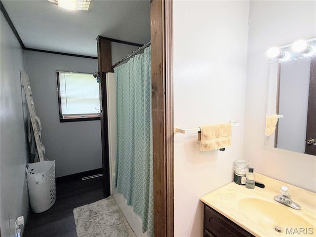 408 Clay, Edina, MO 63537 - full bathroom with vanity and curtained shower