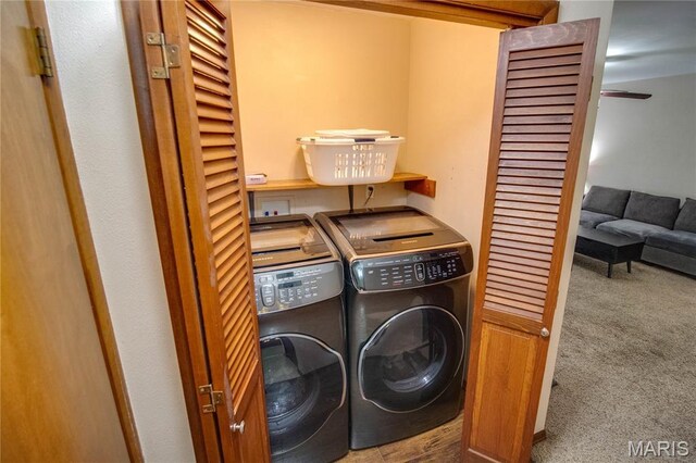10000 Wondell Woods Dr, Belleville, IL 62223 - washroom with washing machine and clothes dryer and carpet floors