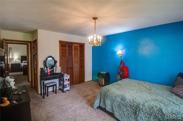 10000 Wondell Woods Dr, Belleville, IL 62223 - bedroom with carpet flooring, a closet, and a chandelier