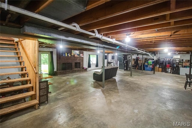 10000 Wondell Woods Dr, Belleville, IL 62223 - below grade area featuring stairs and a fireplace
